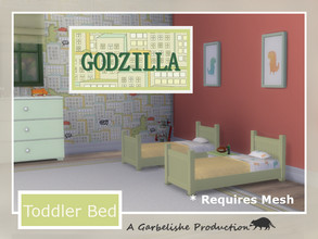 Sims 4 — Godzilla Toddler Bed by Garbelishe — A green bed for toddlers with 8 bedding options. Requires Beadboard Toddler