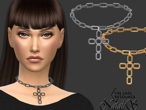 Sims 4 — Chain choker with cross  by Natalis — Chain choker with cross pendant. 5 metal colors. Female teen-elder. HQ mod