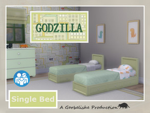 Sims 4 — Godzilla Single Bed by Garbelishe — A green single bed for children with 8 bedding swatches Requires Parenthood