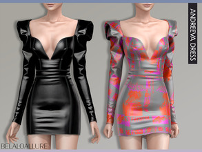 Sims 4 — Belaloallure_Andreeva dress(patreon) by belal19972 — Leather mini dress with puffy sleeves , enjoy :)