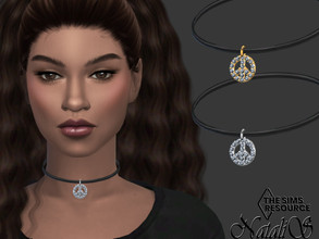 Sims 4 — Peace sign pendant choker by Natalis — Peace sign pendant leather choker. 2 metal colors. 2 crystal colors.