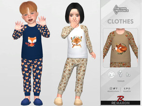 Sims 4 — PJ Fox Shirt 01 for Toddler by remaron — Fox Pajamas for Toddler in The Sims 4 ReMaron_T_PajamasFoxShirt01 -06