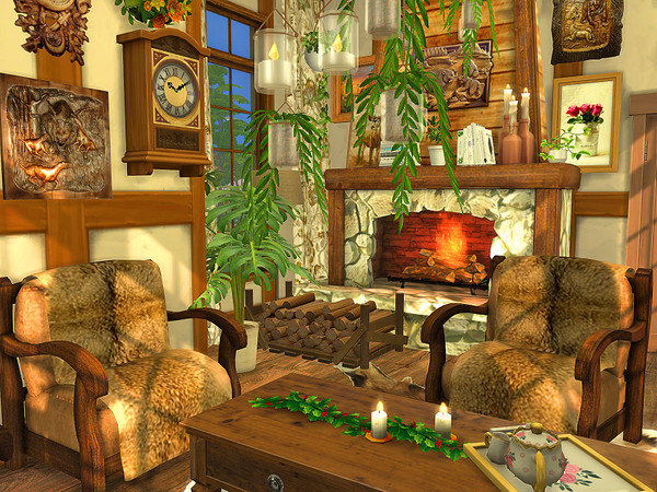 Sims 4 — Living Room - Black Forest - CC by Flubs79 — here is a rustic and cozy living room for your Sims
