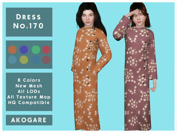 Sims 4 — Akogare Dress No.170 by _Akogare_ — Akogare Dress No.170 - 8 Colors - New Mesh (All LODs) - All Texture Maps -