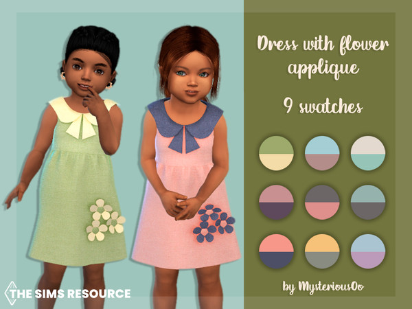 Sims 4 — Dress with flower applique by MysteriousOo — Dress with flower applique for toddlers in 9 colors 9 Swatches;