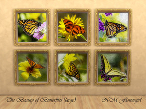 Sims 4 — The Beauty of Butterflies (large) by nmflowergirl — Large, square, framed butterfly oil paintings for elegant