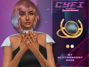 Sims 4 — Cyfi Astra Ring by Glitterberryfly — Cyfi collab a gorgeous futuristic ring with gem. Comes in gold and silver