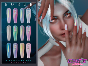 Sims 4 — CyFi Holographic Nails by Bobur2 — Holographic nails with decorative crystals for female 16 colors HQ compatible