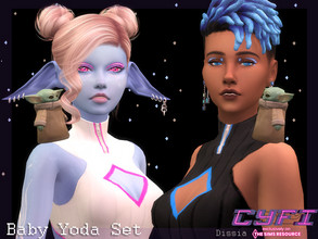 Sims 4 — CyFi - Baby Yoda Familiar Set (Left and Right) by Dissia — Little Baby Yoda sitting on your sim left or right