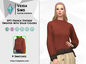 Sims 4 — EP11 French Vintage Sweater with Solid Colors by David_Mtv2 — Available in 9 swatches for teen to elder. I
