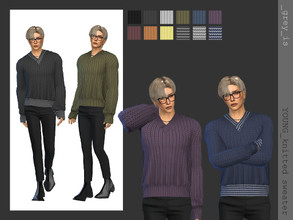 Sims 4 — _young_ 011 Knitted Sweater by greyIS — Men's long sleeve knit sweater with warm and cool tones and stripe