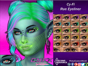 Sims 4 — Cy-Fi - Rue Eyeliner by PinkyCustomWorld — Black decorated eyeliner with a splash of neon color and glitter,