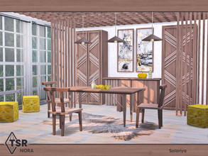 Sims 4 — Nora by soloriya — A set of furniture for dining rooms. Includes 11 objects: --cabinet, --ceiling beams, --three