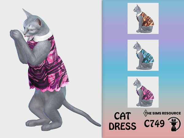 Sims 4 — Cat Dress C749 by Daph's — 3 Swatches Compatible with HQ mod Works with all of skins Custom Thumbnail All Lods
