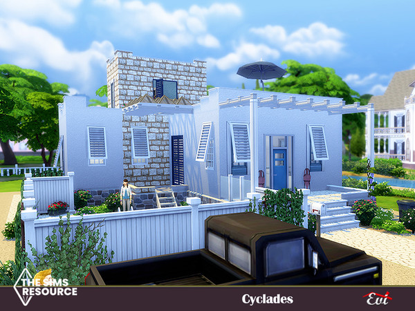 Sims 4 — Cyclades_TSR CC only by evi — A two bedroom summer villa build with Cycladic architecture with its private pool