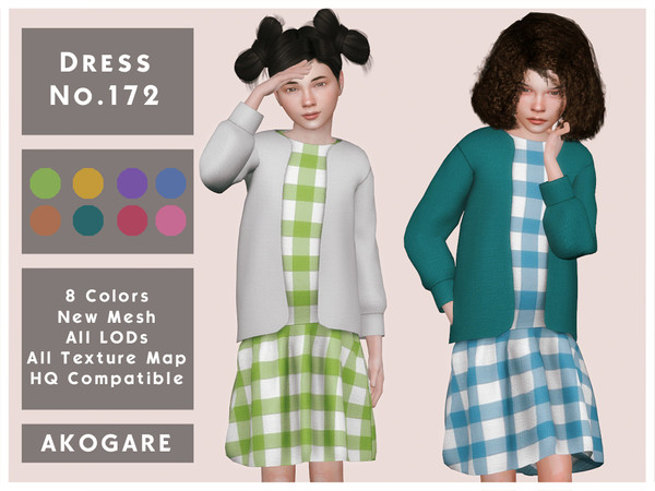 Sims 4 — Akogare Dress No.172 by _Akogare_ — Akogare Dress No.172 - 8 Colors - New Mesh (All LODs) - All Texture Maps -