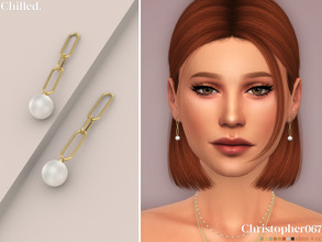 Sims 4 — Chilled Earrings by christopher0672 — This is a cute set of dangling oval pendant earrings with a big pearl