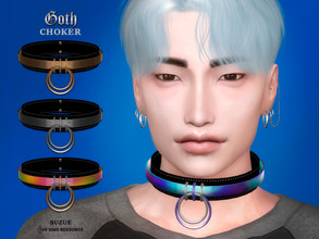 Sims 4 — Goth Choker by Suzue — -New Mesh (Suzue) -10 Swatches -For Male (Teen to Elder) -HQ Compatible