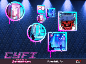 Sims 4 — CYFI_futuristic Art by evi — Shiny,glowing futuristic art on the wall