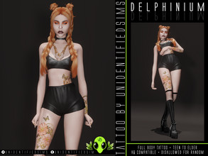 Sims 4 — Delphinium Tattoo by unidentifiedsims — Full body tattoo x1 colour swatch HQ compatible Works with all skins