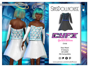 Sims 4 — CyFi - Nova Dress by SimsDollhouse — CyFi collaboration metal dress with beehive pattern and glowing outlines in