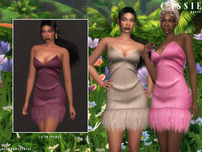 Sims 4 — CASSIE | dress by Plumbobs_n_Fries — Feather Trim Mini Dress New Mesh HQ Texture Female | Teen - Elders 22