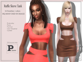 Sims 4 — Ruffle Sleeve Tank by pizazz — Ruffle Sleeve Tank Top for your female sims. Sims 4 games. Put something stylish