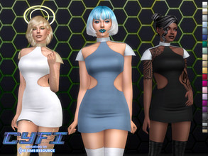 Sims 4 — CyFi - Alyxia Dress by Sifix2 — A futuristic mini dress with side cutouts and metallic details. Available in 20