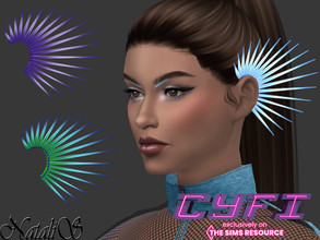 Sims 4 — CyFi Futuristic ear cuff by Natalis — CyFi Futuristic ear cuff. 8 colors. Female teen-elder. HQ mod compatible.