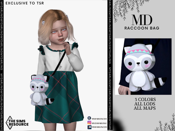 Sims 4 — RACCOON BAG TODDLER by Mydarling20 — new mesh base game compatible all lods all maps 3 colors the texture of