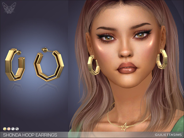 Sims 4 — Shonda Hoop Earrings by feyona — Shonda Hoop Earrings come in 4 colors of metal: yellow gold, white gold, rose