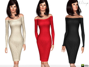 Sims 3 — Off Shoulder Cable Knitted Dress by ekinege — The off shoulder dress features a cable knitted design, off