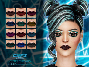 Sims 4 — Cy-fi Cyber Lipstick  by Caroll912 — A 12-swatch dark matte lipstick with glitter in tones of red, purple, blue,