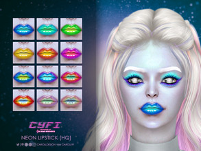 Sims 4 — CyFi Neon Lipstick by Caroll912 — A 12-swatch intense lip gloss in neon and pastel colours. Lip gloss is suited