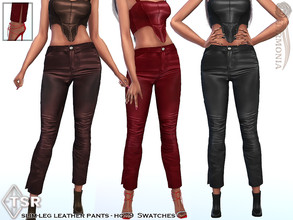 Sims 4 — Slim-Leg Leather Pants by Harmonia — New Mesh All Lods 9 Swatches HQ Please do not use my textures. Please do