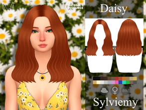 Sims 4 — Daisy Hairstyle by Sylviemy — Long Wavy Hair New Mesh Maxis Match All Lods Base Game Compatible Hat Compatible