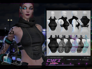 Sims 4 — CYFI / CYBERPUNK HOODED TOP by DanSimsFantasy — Sleeveless shirt with a low back, high thermal function collar