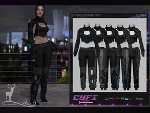 Sims 4 — CYFI / DRAVITA CYBERPUNK OUTFIT by DanSimsFantasy — This outfit consists of a short vest over a low-cut shirt