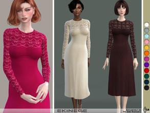 Sims 4 — Open-Knit Midi Dress by ekinege — An open-knit mini dress featuring a round neck, long sleeves. 15 different