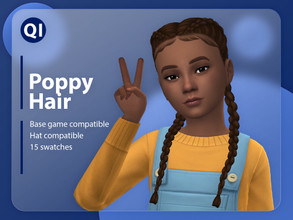 Sims 4 — Poppy Hair by qicc — Long pigtail French braids. - Maxis Match - Base game compatible - Hat compatible - Child -