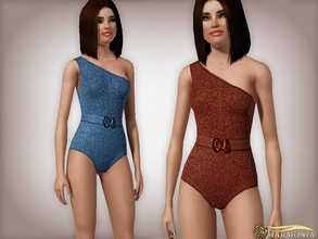 Sims 3 — One-Shoulder Metallic One-Piece Swimsuit by Harmonia — 3 color. Recolorable Please do not use my textures.