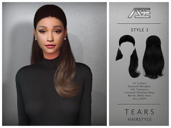 Sims 4 — Tears / Style 3 (Hairstyle) by Ade_Darma — Tears Hairstyle - Style 3 New Hair Mesh 47 Colors HQ Textures No