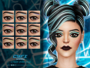 Sims 4 — CyFi Cyber Liner by Caroll912 — A 9-swatch Maxis Match under brow liner in neon rainbow colours. Liner is suited