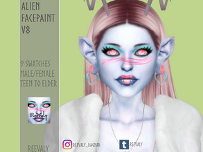 Sims 4 — Alien Facepaint V8 by Reevaly — 9 Swatches. Teen to Elder. Male and Female. Base Game compatible. Please do not