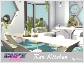 Sims 4 — CyFi Ren Kitchen by philo — A bright and large open kitchen for your futuristic and modern villas. Size of the