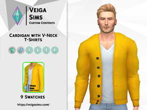 Sims 4 — Cardigan with a V-Neck T-Shirt by David_Mtv2 — Available for teen to elder in 9 swatches. - gray with blue