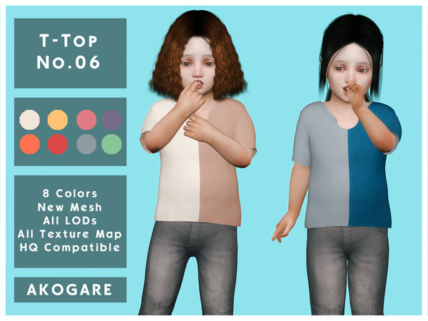 Sims 4 — T-Top No.06 by _Akogare_ — Akogare T-Top No.06 - 8 Colors - New Mesh (All LODs) - All Texture Maps - HQ