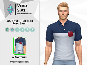 Sims 4 — Mr. Kitsch - Bicolor Polo Shirt by David_Mtv2 — Available in 6 swatches for teen to elder. - blue with white and