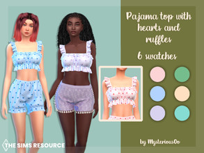 Sims 4 — Pajama top with hearts and ruffles by MysteriousOo — Pajama top with hearts and ruffles in 6 colors 6 Swatches;