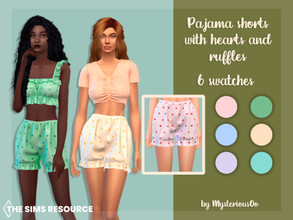 Sims 4 — Pajama shorts with hearts and ruffles by MysteriousOo — Pajama shorts with hearts and ruffles in 6 colors 6